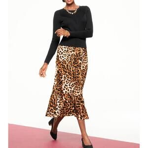 NWT Talbots Animal Print leopard cheetah Tiered Boho Midi Skirt size Large